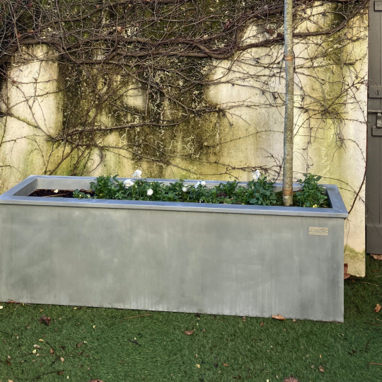 Jardinière rectangulaire 200x45x40cm en zinc naturel avec parois isolantes