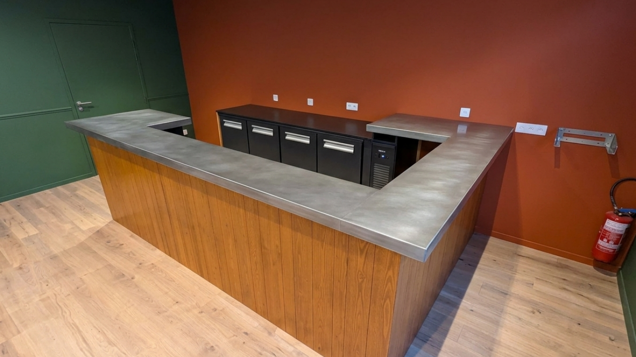 Fabrication d'un comptoir en zinc pour un restaurant à Beaujeu (69430)